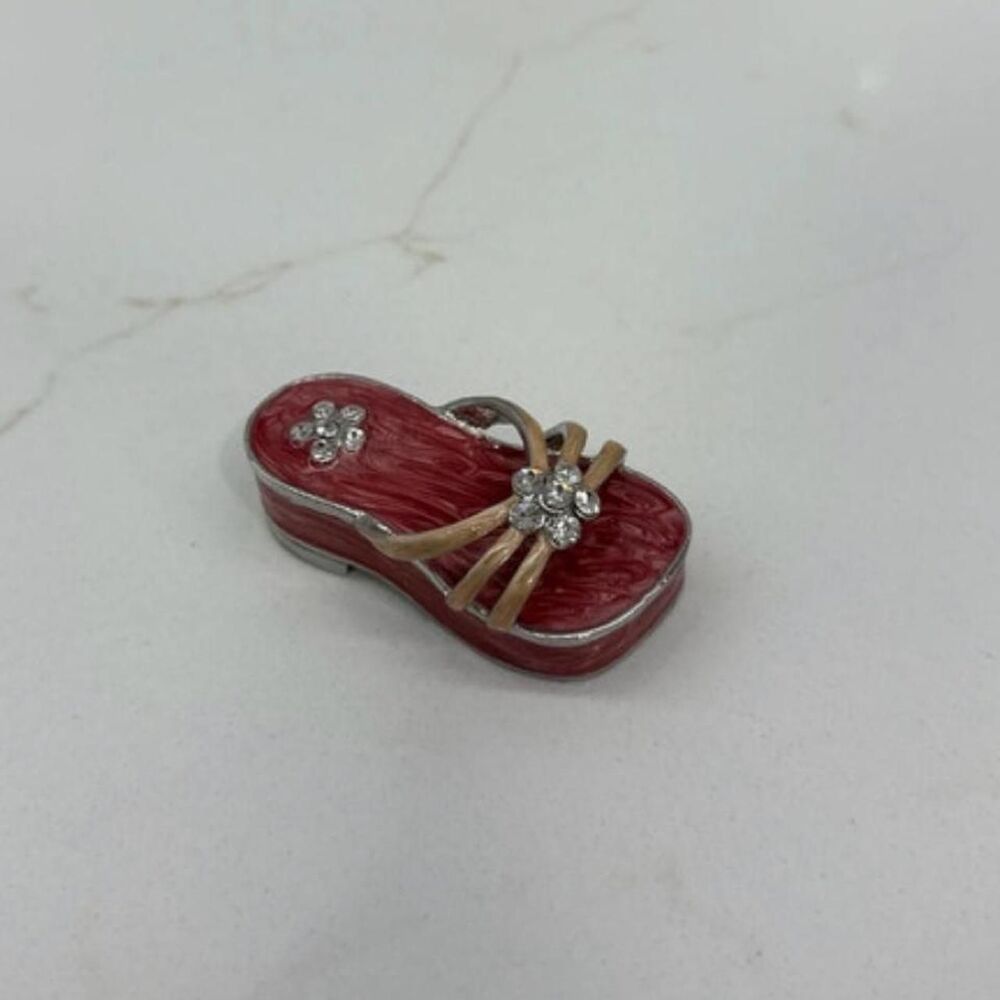 Vintage Enameled Red Sandal Shoe Trinket Box